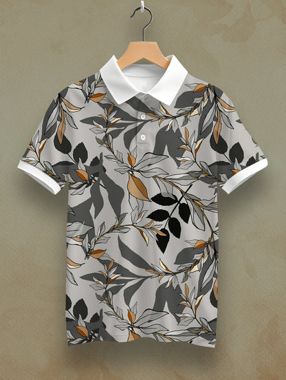 Grey Leaves Printed Polo #PP102