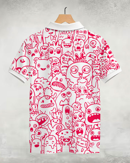 Red Doodle Printed Polo T-Shirt  #PP130
