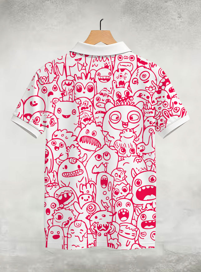 Red Doodle Printed Polo T-Shirt  #PP130