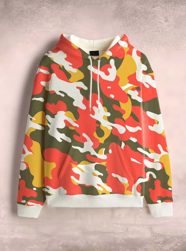 Orange Yellow Camouflage Printed Hoodie #126