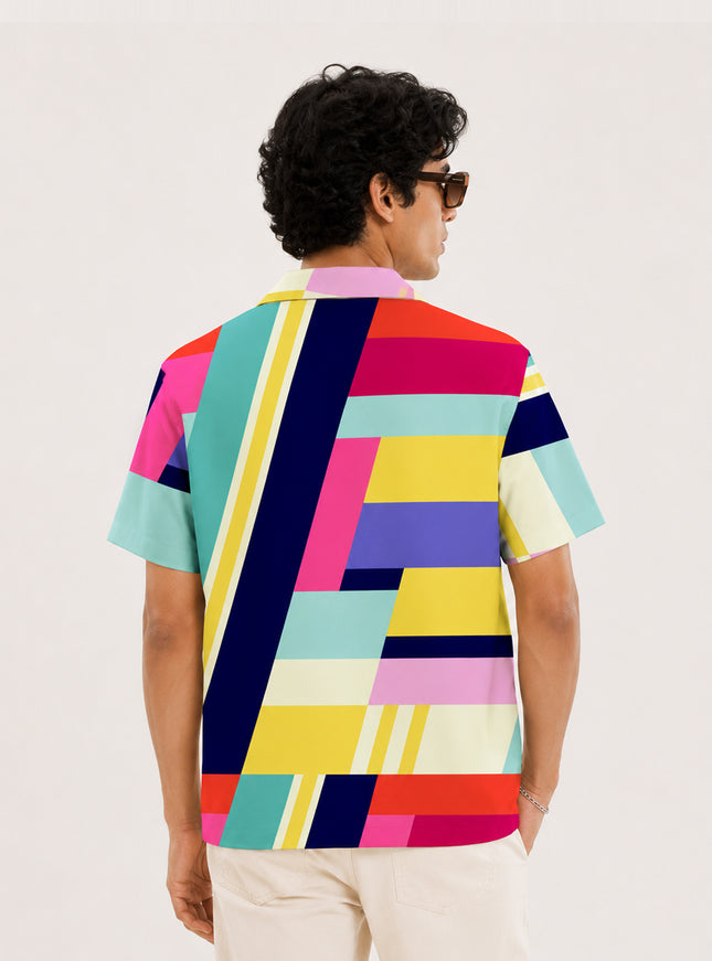 Abstract Colourful Stripes Printed Shirt