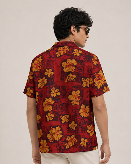 Red Hibiscus Tribal Printed Shirt