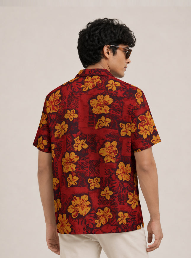 Red Hibiscus Tribal Printed Shirt