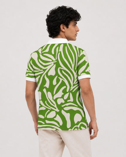 Zebra Foliage Printed Polo Tee #PP175