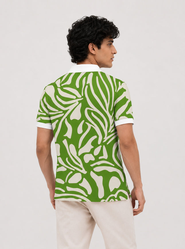 Zebra Foliage Printed Polo Tee #PP175