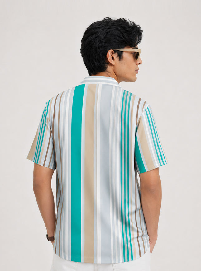 Multicolor Barcode Stripe Printed Shirt