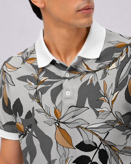 Grey Leaves Printed Polo #PP102