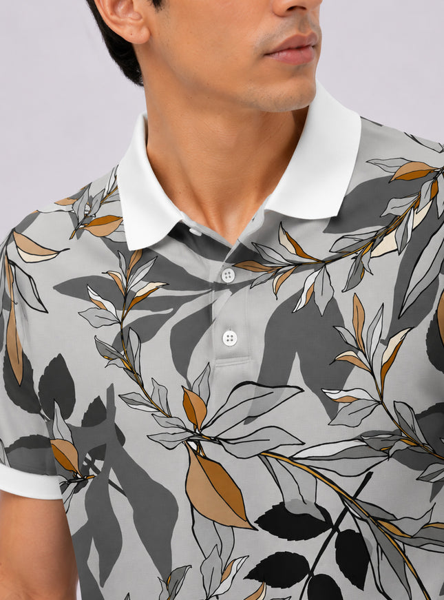 Grey Leaves Printed Polo #PP102