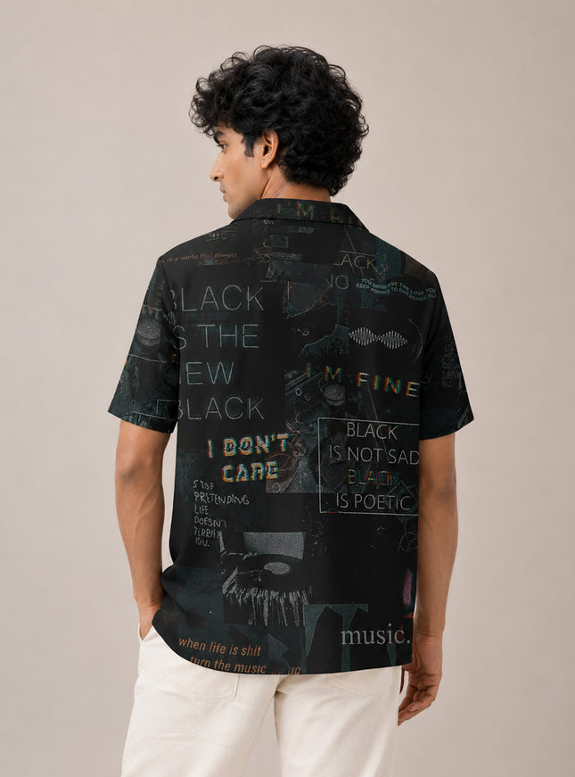 I Don't Care Black Printed Shirt