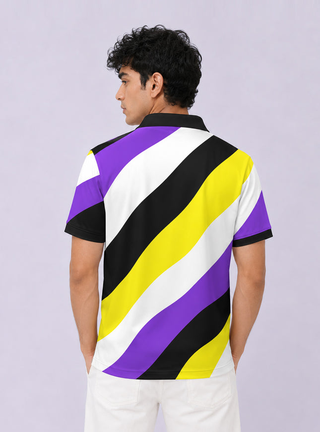 Multicolours Striped Printed Polo Tee  #PP138