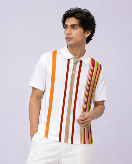 Earth Tone Striped Print Polo Tee #PP189