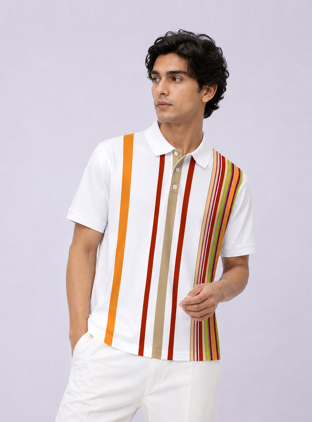Earth Tone Striped Print Polo Tee #PP189