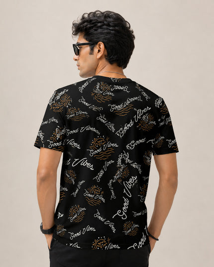 Good Vibes Black Printed T-Shirt #PT182