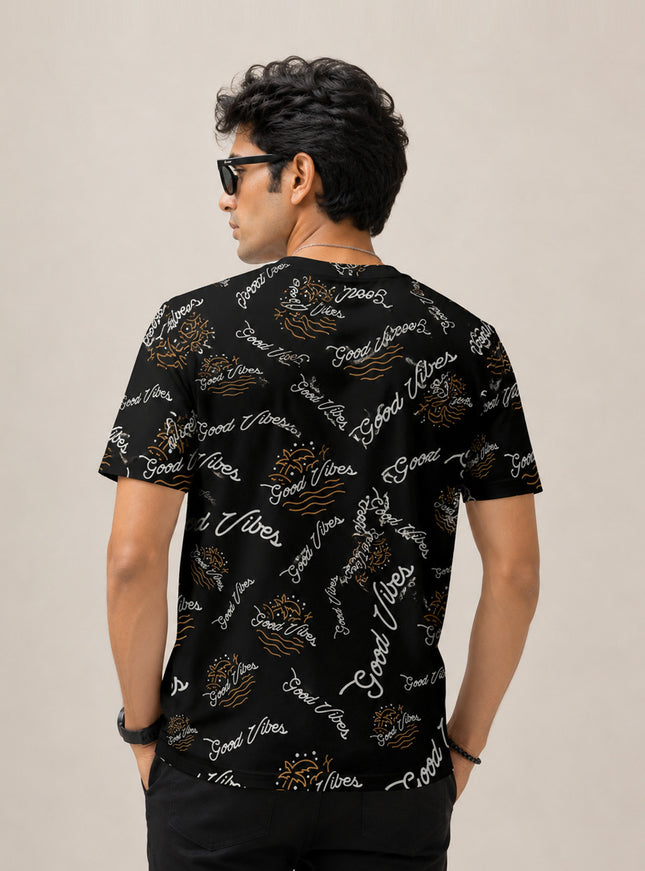 Good Vibes Black Printed T-Shirt #PT182