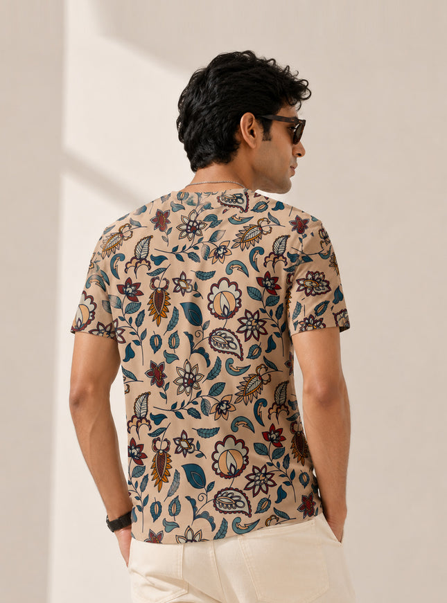 Ethnic Art Flower Print T-Shirt #PT120