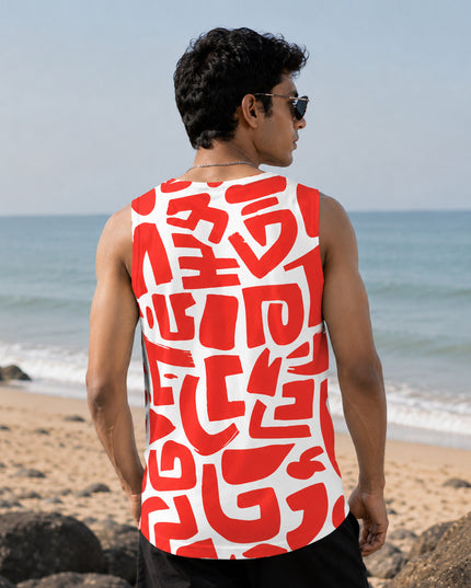 Red & White Printed Sando #110