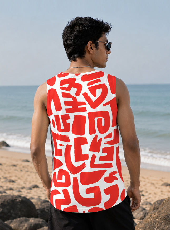 Red & White Printed Sando #110