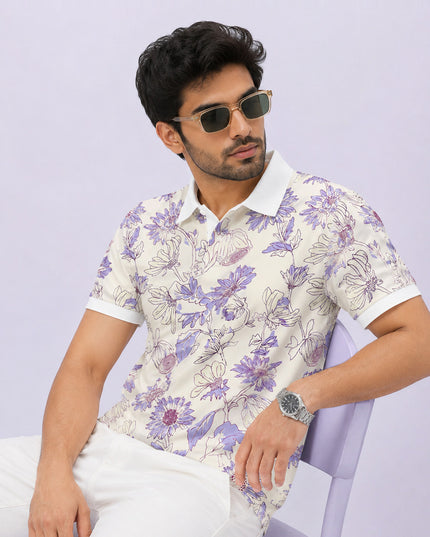 Lavender Bloom Printed Polo T-Shirt #PP186