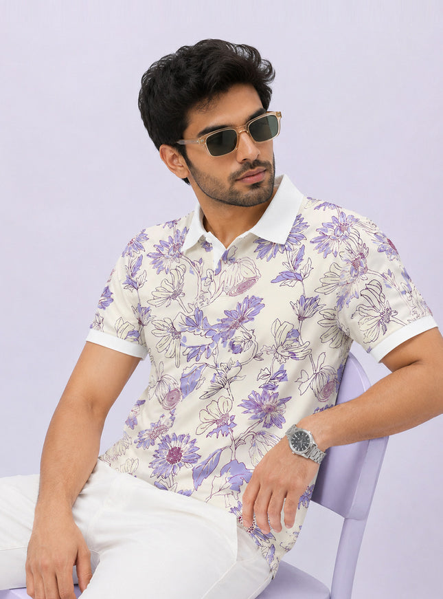 Lavender Bloom Printed Polo T-Shirt #PP186