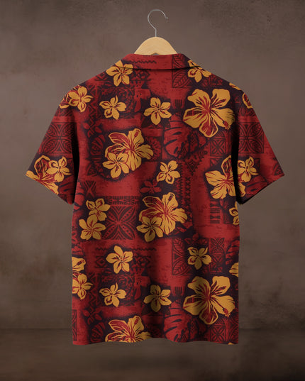 Red Hibiscus Tribal Printed Shirt