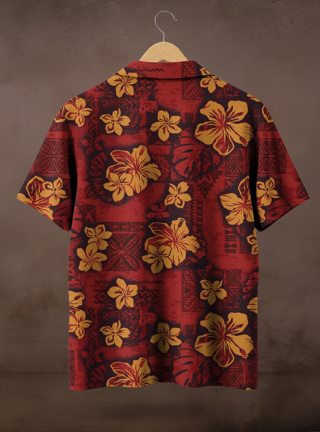 Red Hibiscus Tribal Printed Shirt