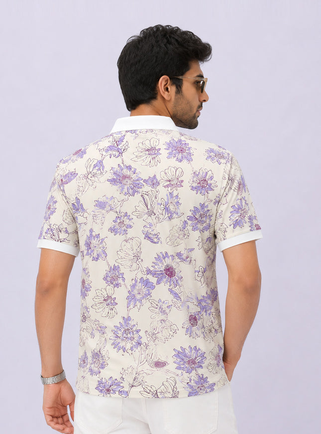 Lavender Bloom Printed Polo T-Shirt #PP186