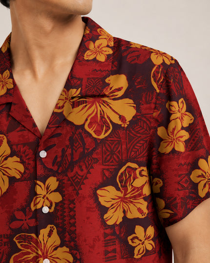 Red Hibiscus Tribal Printed Shirt