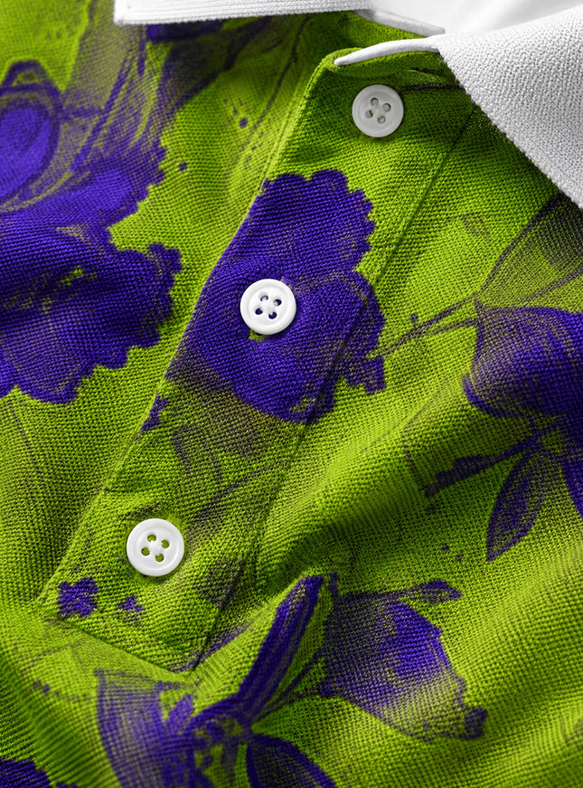 Teal Floral Printed Polo #PP105