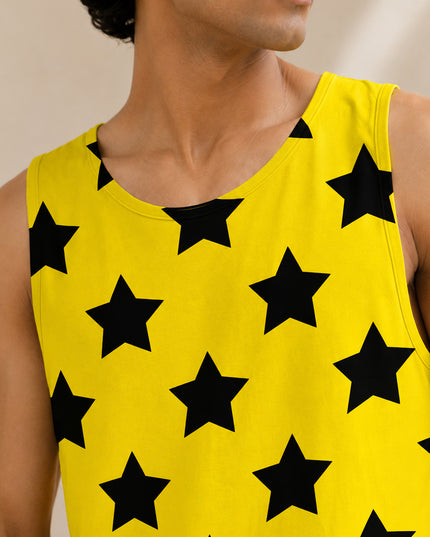 Black Yellow Star Printed Sando #159