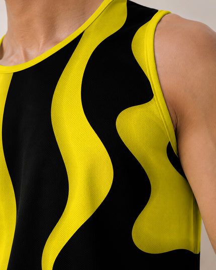 Yellow Black Wave Printed Sando #141