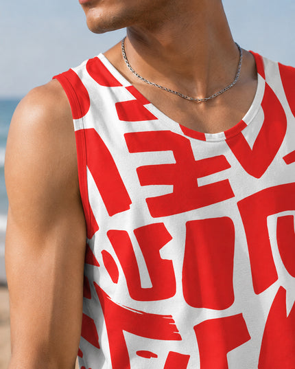 Red & White Printed Sando #110