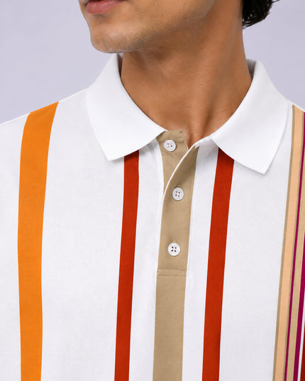 Earth Tone Striped Print Polo Tee #PP189