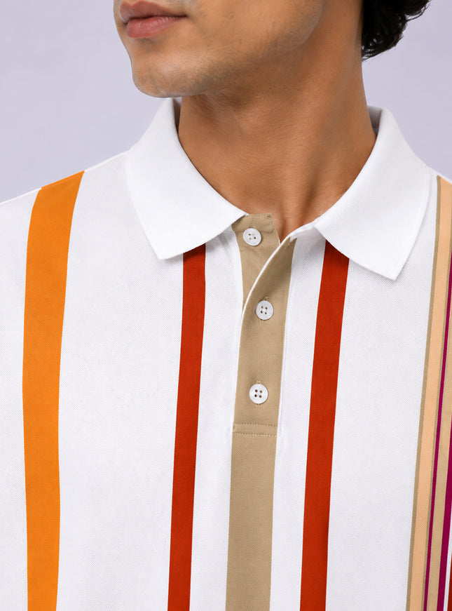 Earth Tone Striped Print Polo Tee #PP189