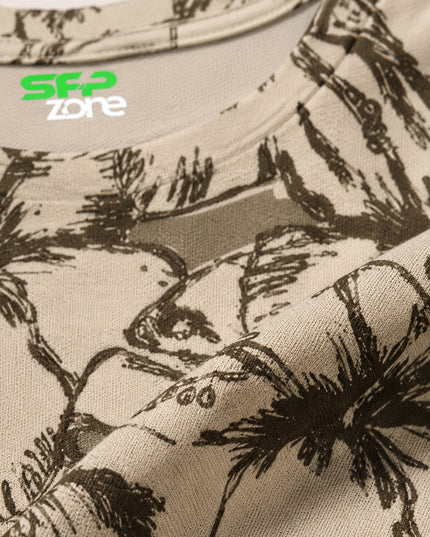Beige Hibiscus Print T-Shirt #PT188