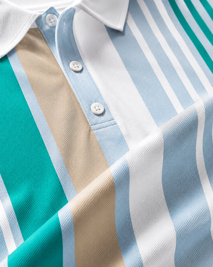 Teal Barcode Stripe Printed Polo T-Shirt #PP177