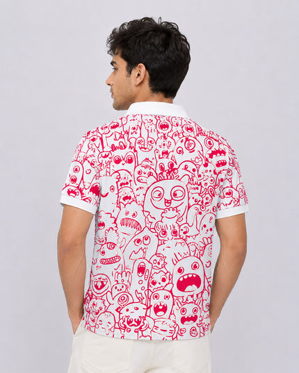 Red Doodle Printed Polo T-Shirt  #PP130