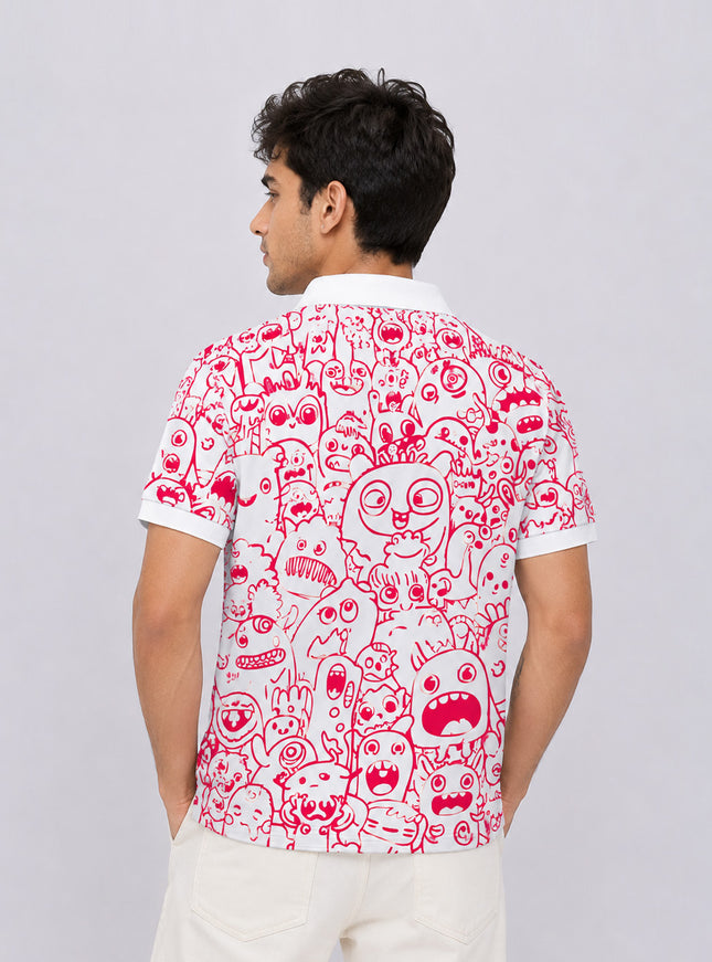 Red Doodle Printed Polo T-Shirt  #PP130
