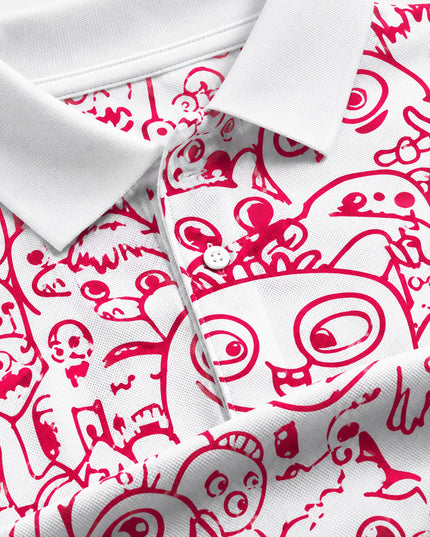 Red Doodle Printed Polo T-Shirt  #PP130