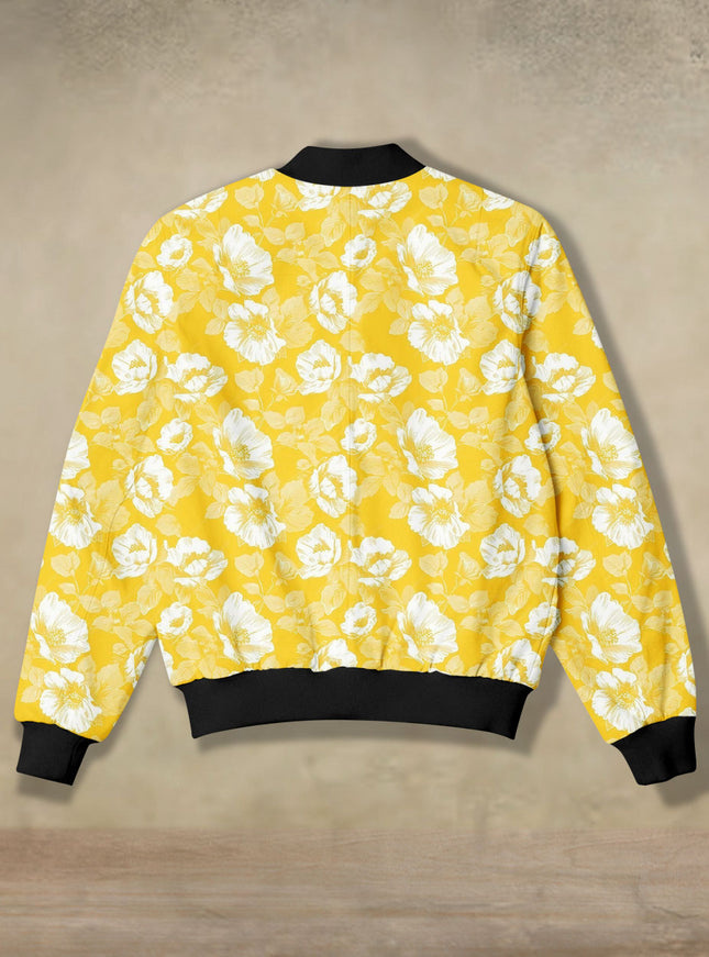Floral Yellow Printed Bomber Jacket #BJ106
