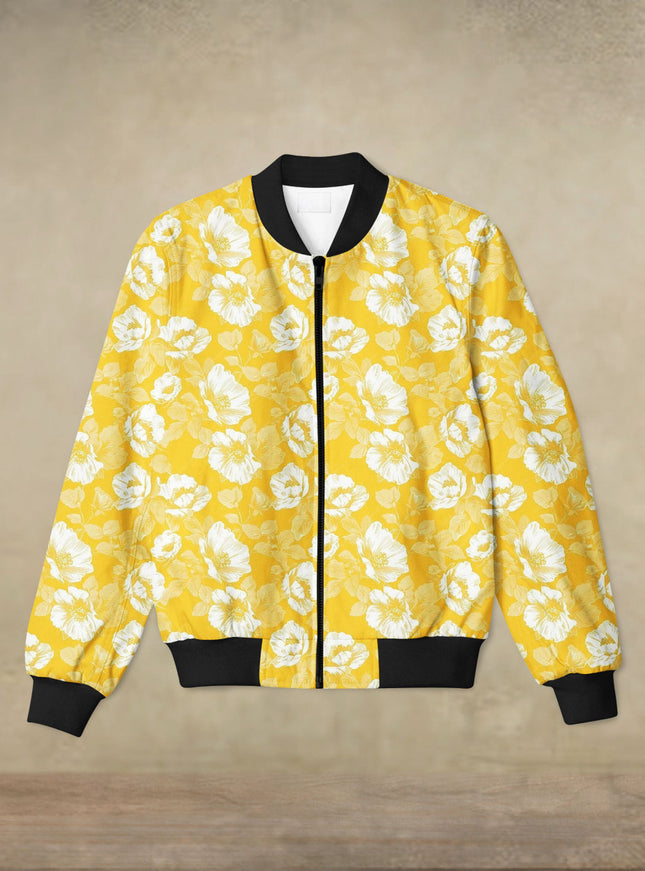 Floral Yellow Printed Bomber Jacket #BJ106