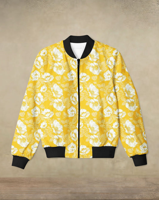 Floral Yellow Printed Bomber Jacket #BJ106
