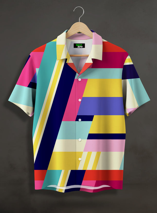 Abstract Colourful Stripes Printed Shirt
