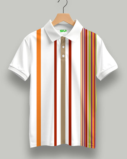 Earth Tone Striped Print Polo Tee #PP189