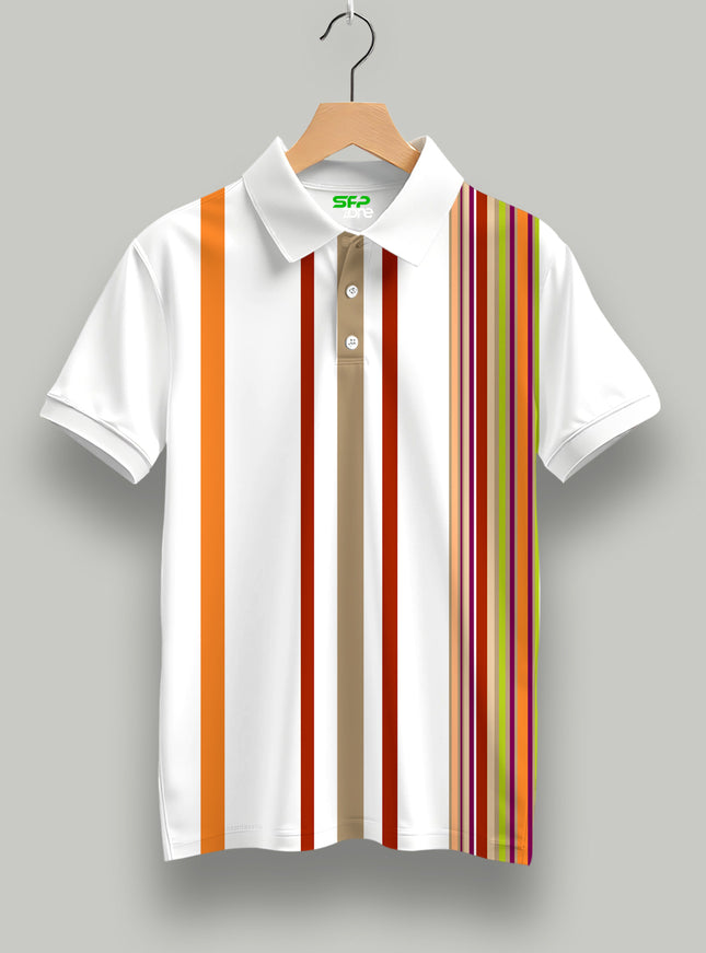 Earth Tone Striped Print Polo Tee #PP189