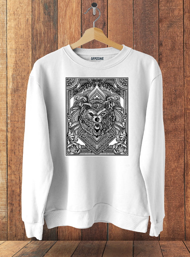Half Wolf Print Cotton Sweatshirts #104
