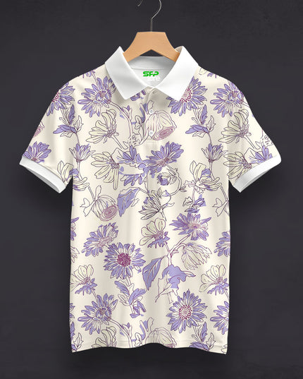 Lavender Bloom Printed Polo T-Shirt #PP186