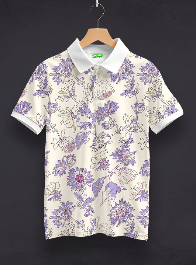 Lavender Bloom Printed Polo T-Shirt #PP186