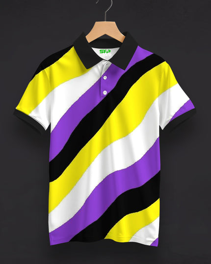 Multicolours Striped Printed Polo Tee  #PP138