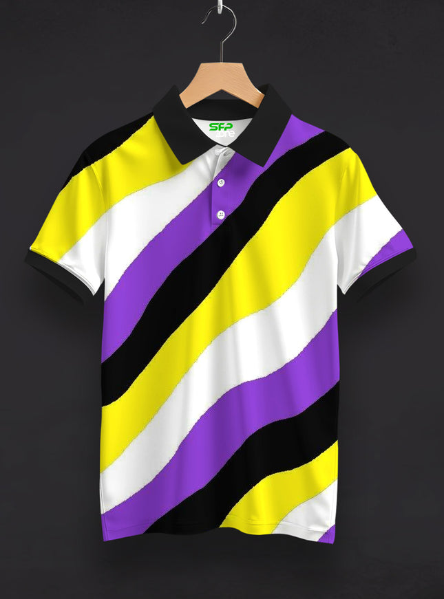 Multicolours Striped Printed Polo Tee  #PP138