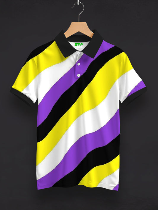 Multicolours Striped Printed Polo Tee  #PP138